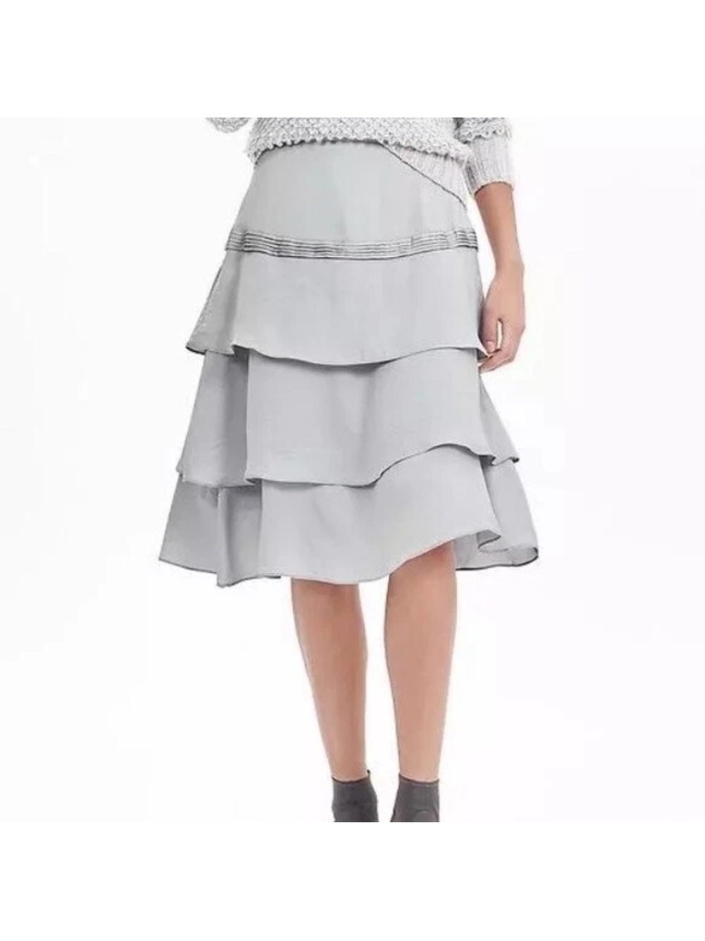 Banana Republic Light Gray Tiered Midi Skirt